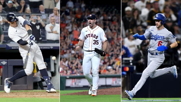 Aaron Judge, Justin Verlander, Trea Turner side by side